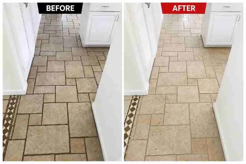 Before and after tile and grout cleaning on a hallway floor in Miami Central West, FL Before and after tile and grout cleaning on a hallway floor in Miami Central West, FL