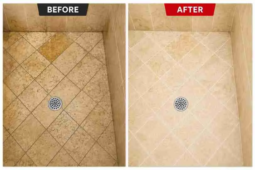 Before and after shower floor tile and grout restoration in Miami Central West, FL Before and after shower floor tile and grout restoration in Miami Central West, FL