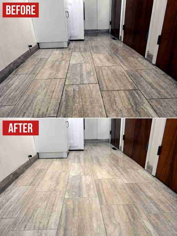 Before and after cleaning and sealing of plank tile flooring in Cleveland, Ohio