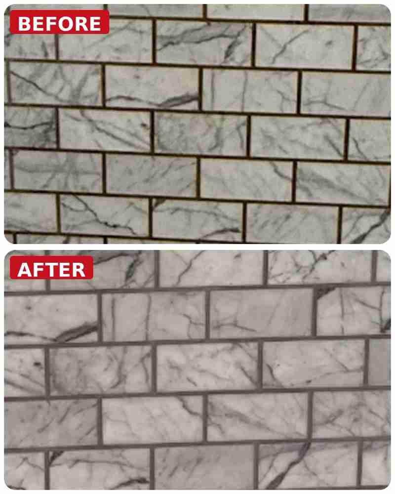 Before and after photo of marble tile cleaned and recolored by The Grout Doctor in Greater Cleveland, Ohio