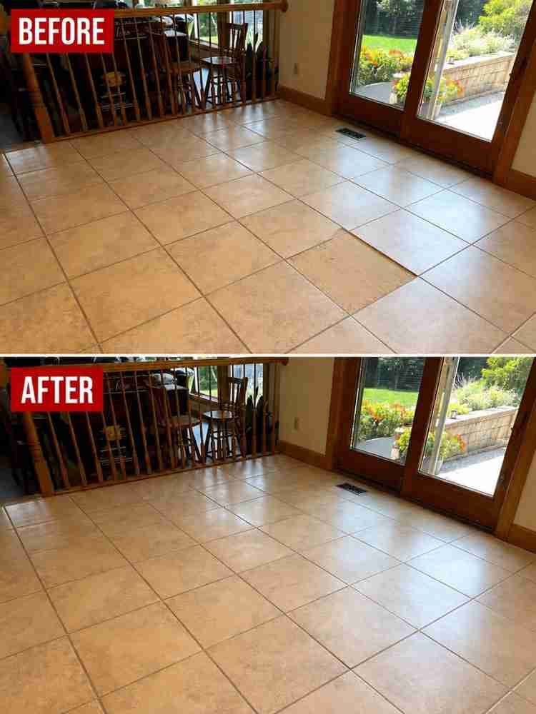 Before and after tile and grout cleaning, sealing and tile replacement in Cleveland, Ohio