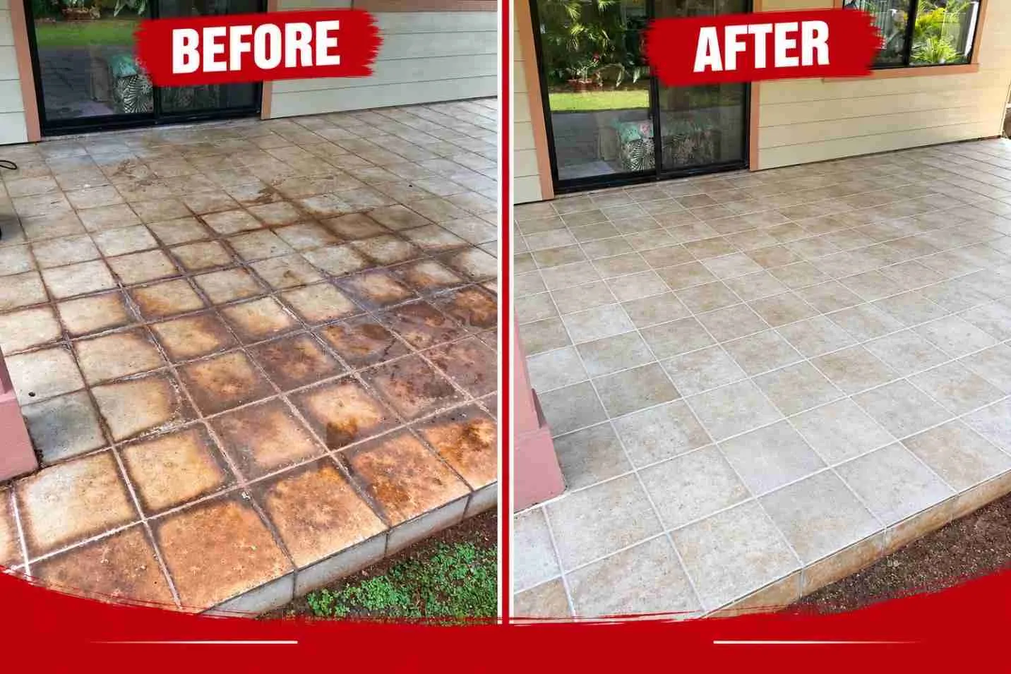 Before and after professional grout cleaning and recoloring on Oʻahu
