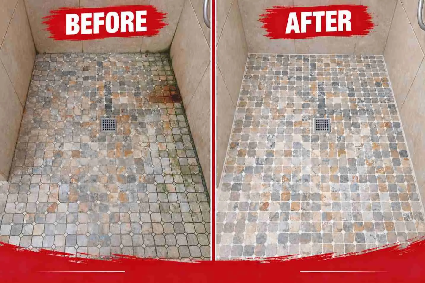 Before and after professional shower cleaning and restoration in Honolulu, Oʻahu